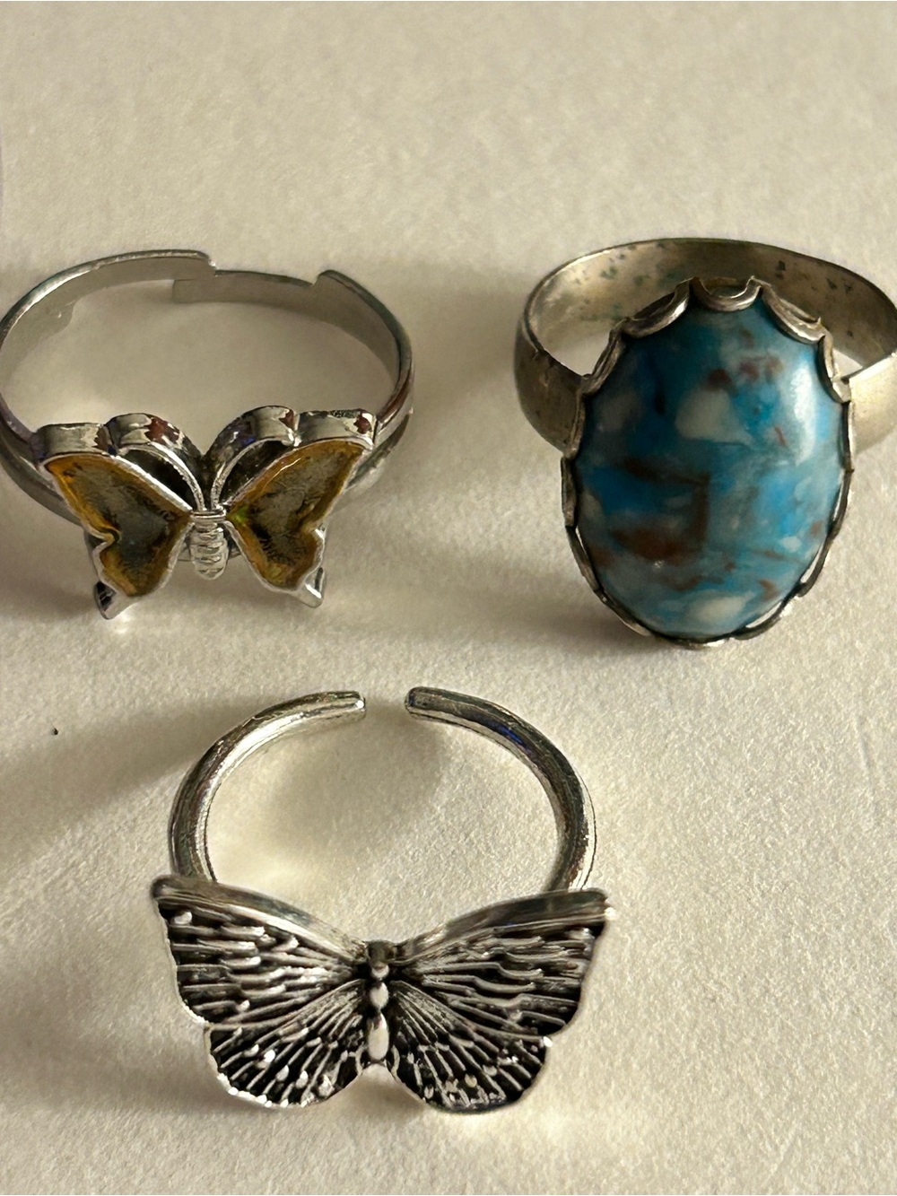 Add 1 💰free/bundle 3 Rings abalone, silver Butterflies, vintage “turquoise”